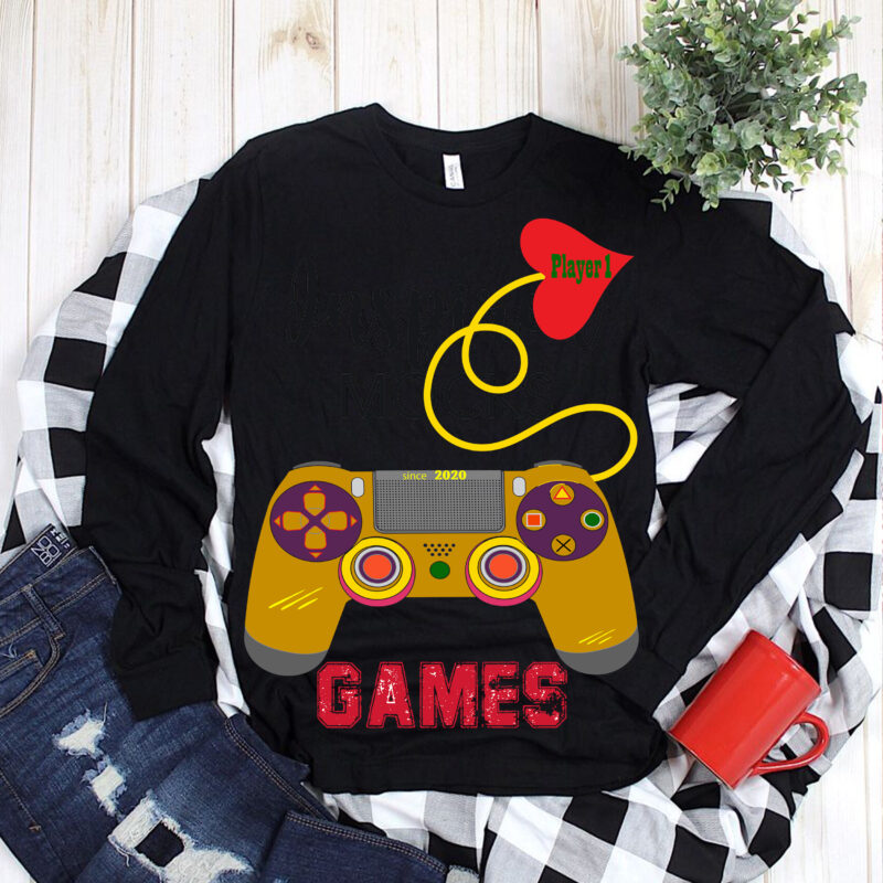 Games Player 1 Valentine t shirt design, Valentine, Games Svg, Games controller 2021 t shirt template vector, Games controller Svg, Game logo, Game svg, Games vector, gaming svg