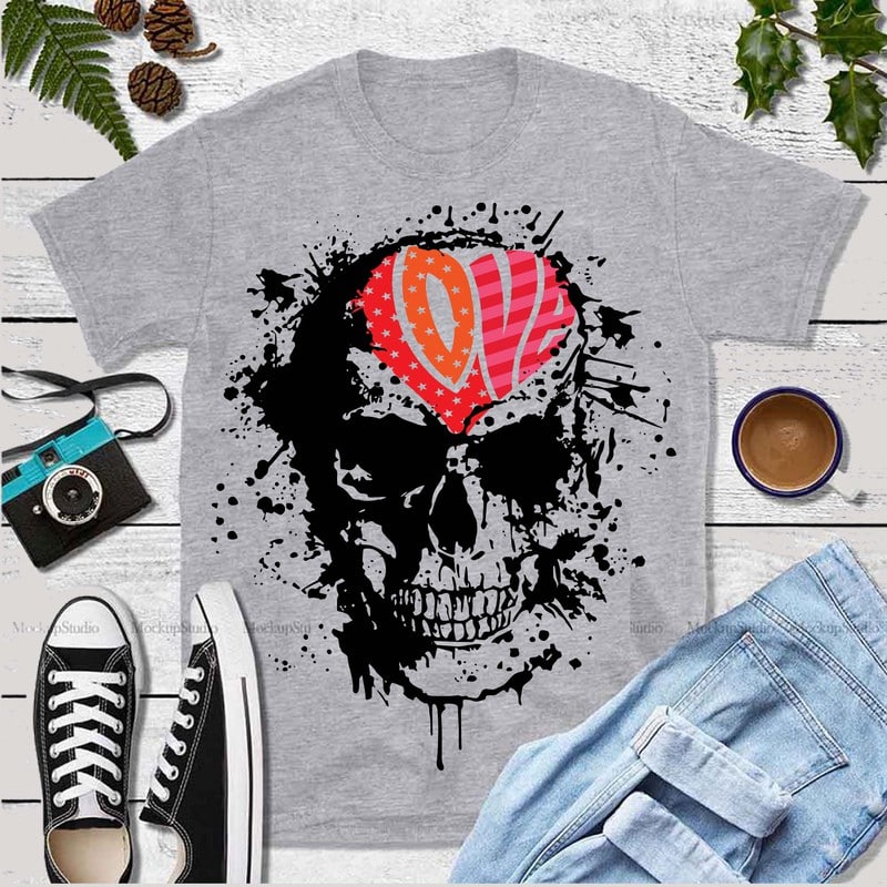 Free Skull and love t shirt design, happy valentines day t shirt design, skull t shirt design