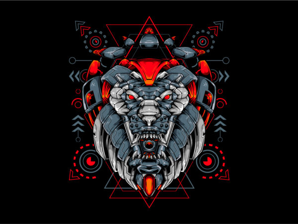 Lion head mecha t shirt vector graphic