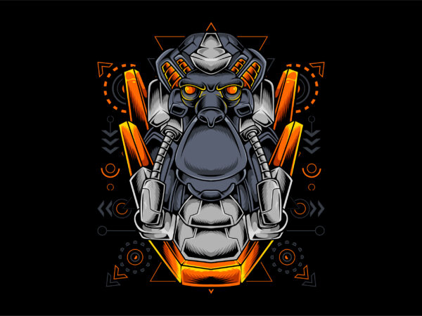 Monkey head mecha robotic style t shirt designs for sale