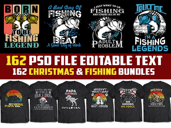 Free 162 fishing template and christmas bundles tshirt design psd file editable text png transparent