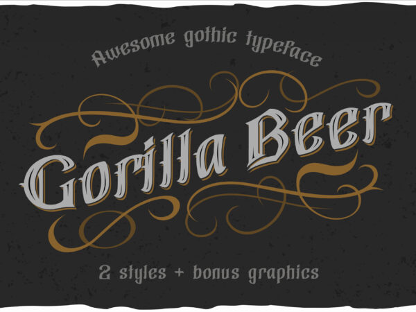 Gorilla beer – gothic typeface t shirt design template