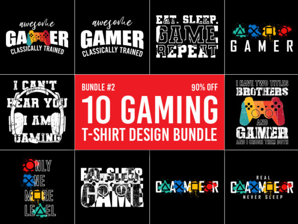 10 gaming t-shirt design bundle