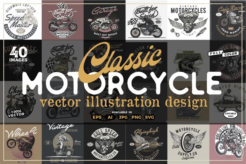 40 Vintage Motorcycle T-shirt Design Bundle Collection - Buy t-shirt ...