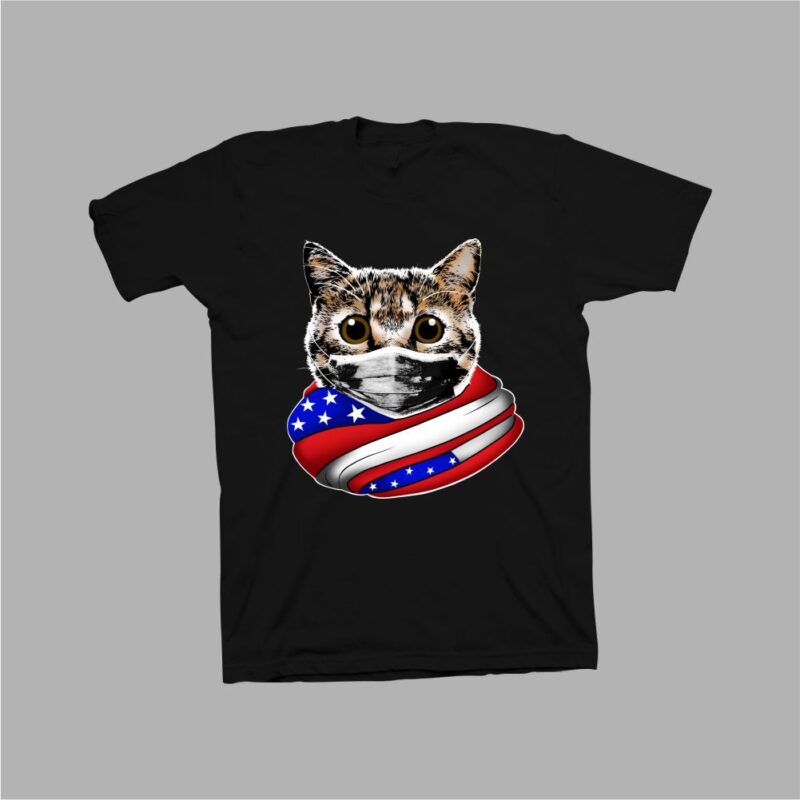 Cat with american flag t shirt design, cat png, cat hero print png, cat distressed, cat t shirt design for sale