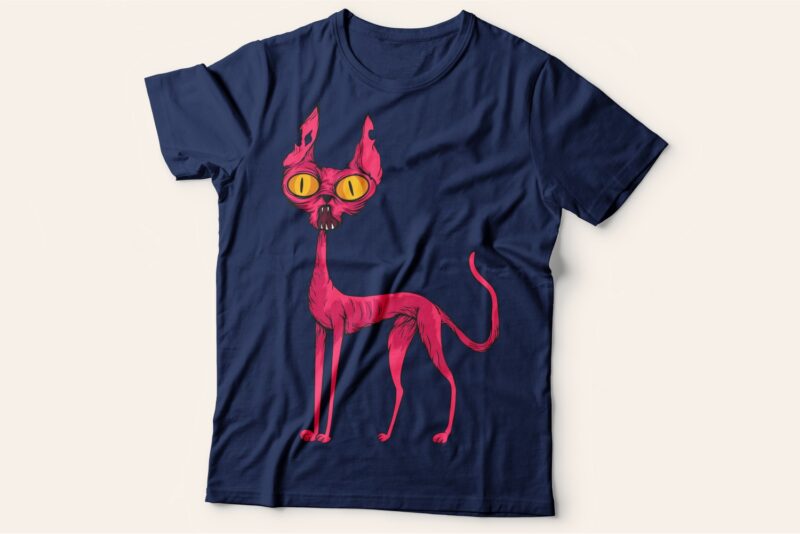 Funny and scary cat t shirt design bundle. Vector t-shirt design for commercial use. Cats illustration t shirt designs pack collection. Cartoon t shirt