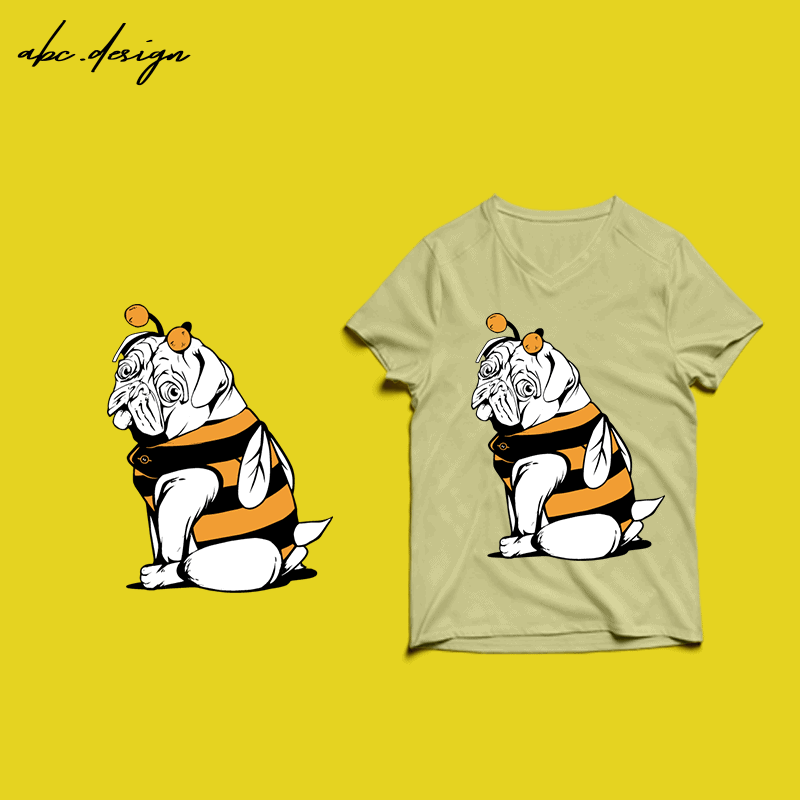 Free Bee pug dog t-shirt design