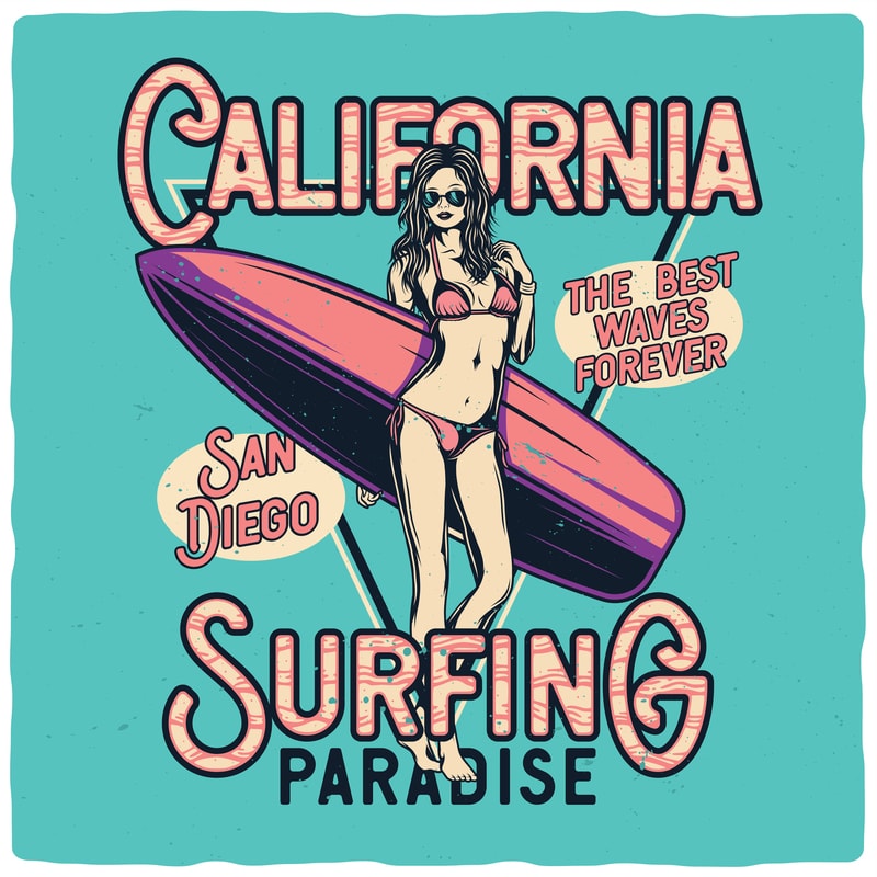 Free San diego surfing t shirt template vector