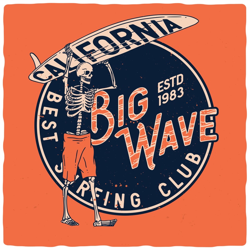 Free California big wave t shirt vector file