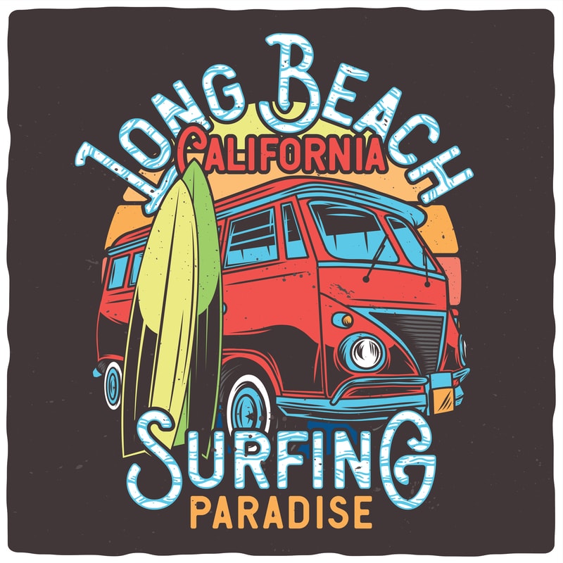 Free Long beach surfing t shirt vector graphic