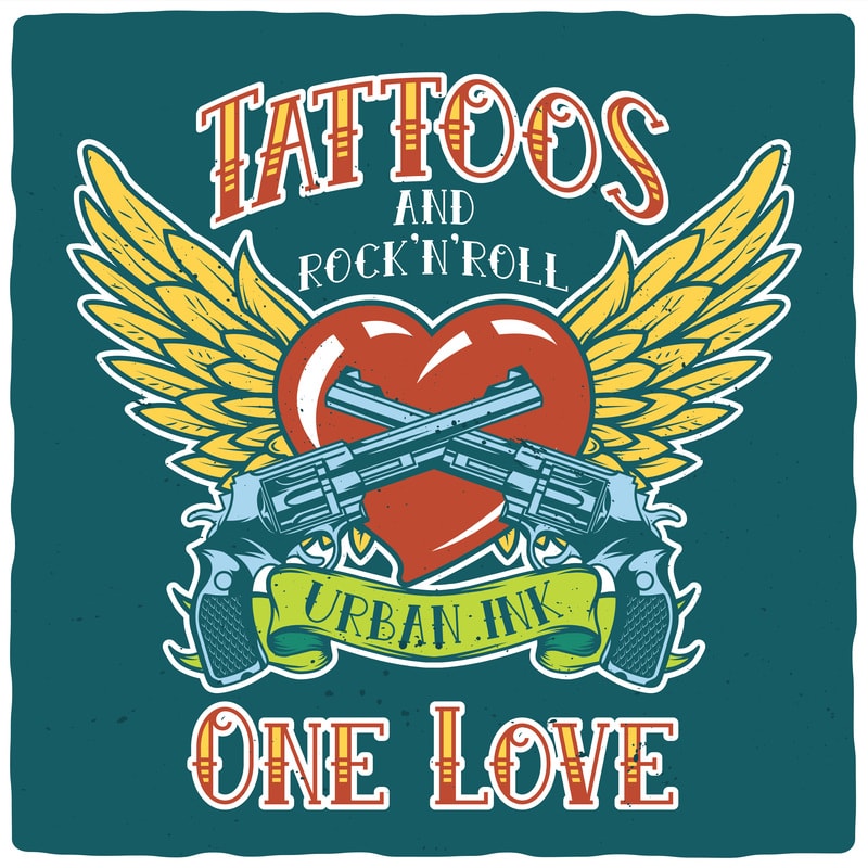 Free Tattoos and rock’n’roll t shirt designs for sale