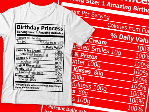 Birthday princess nutritional fact menu replca design | birthday queen