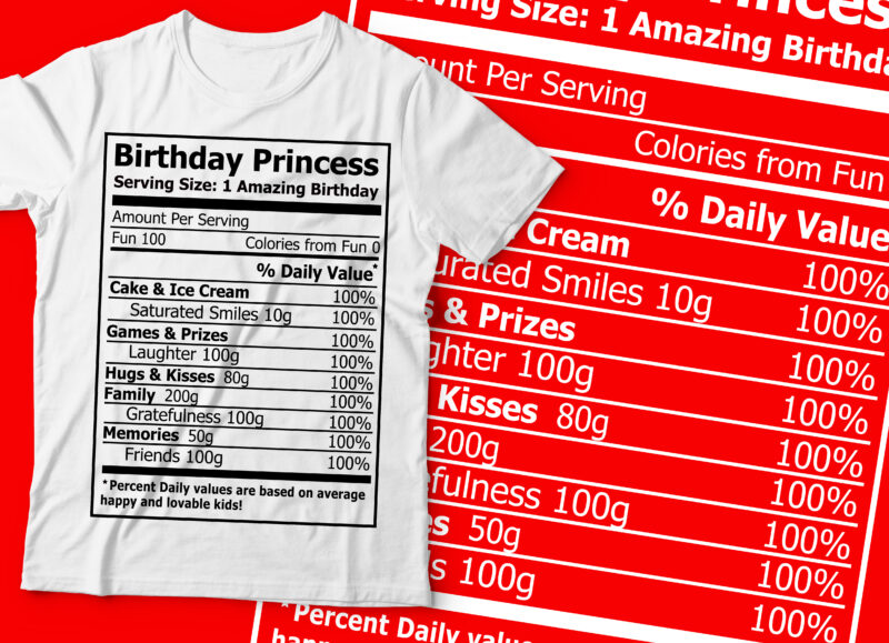 birthday princess nutritional fact menu replca design | Birthday Queen