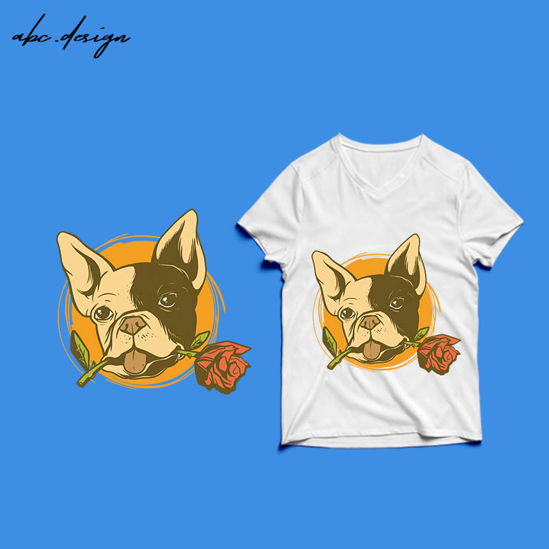 Free Bull dog rose t-shirt design