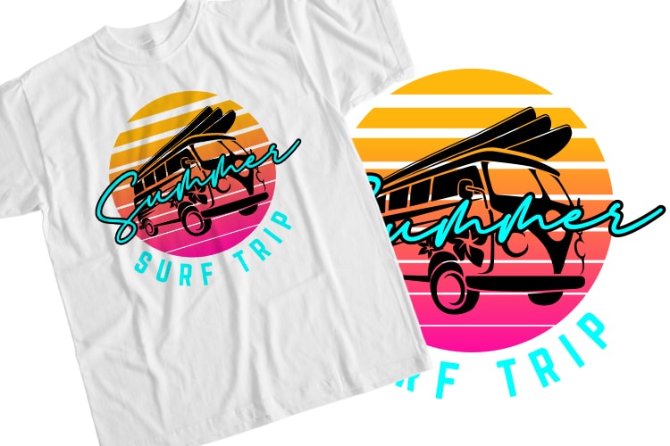 30 Summer Surfing T-Shirt Design Bundle