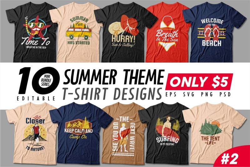 Summer Season t-shirt design bundle, Beach t shirt design collection ...