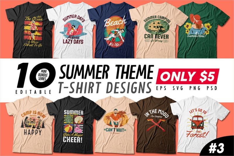Summer theme t-shirt design bundle, beach t shirt design collection ...
