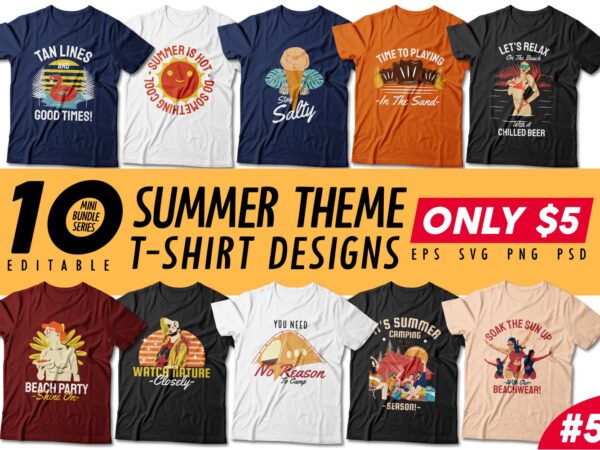 Summer Season t-shirt design bundle, Beach t shirt design collection ...