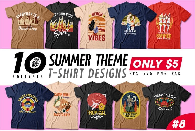 Summer theme t-shirt design bundle, Beach t shirt design collection ...