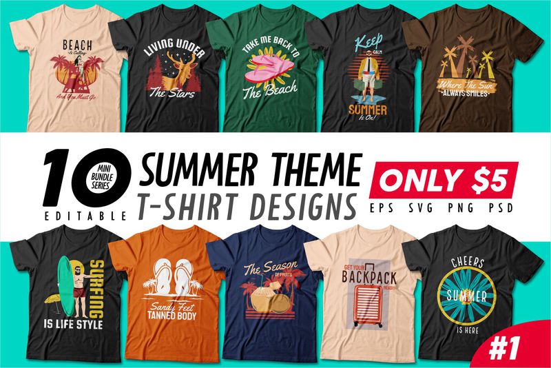 Summer theme t-shirt design bundle, Beach t shirt design collection ...