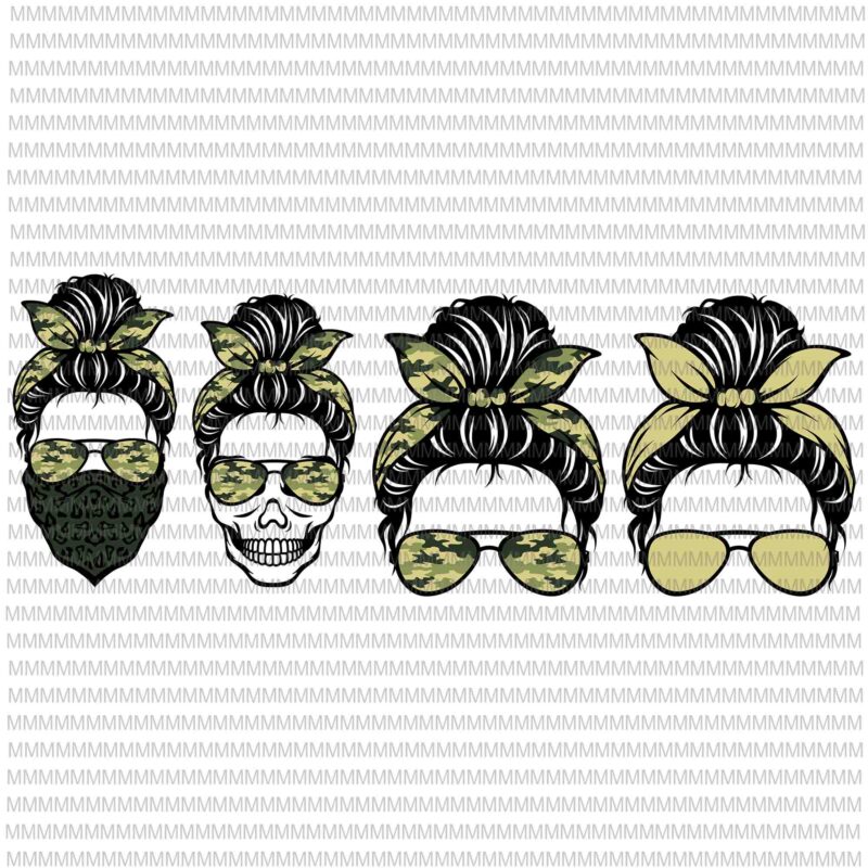Download Messy Bun svg, mom life camo sunglasses and headband Svg, Messy Bun with leopard Svg, Mother's ...