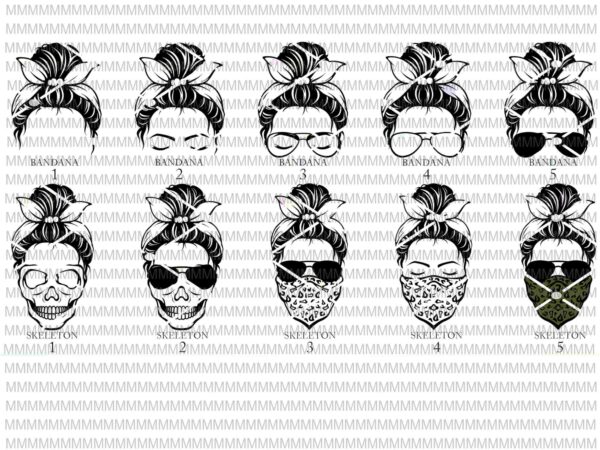 Messy bun svg, mom life sunglasses and headband svg, messy bun with leopard svg, mother’s day svg t shirt designs for sale