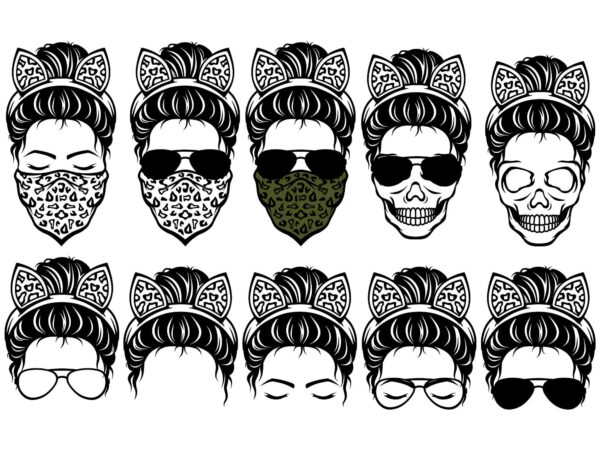 Download Messy Bun Svg Mom Life Sunglasses And Headband Svg Messy Bun With Leopard Svg Mother S Day Svg Buy T Shirt Designs