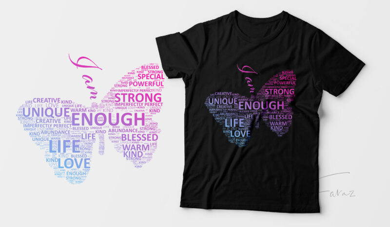 I AM Word cloud butterfly | Motivational T shirt with attractive color gradients provided design for sale