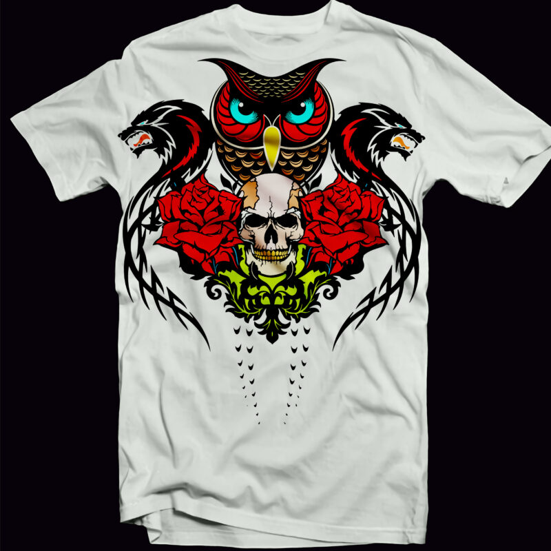 Owl and Skull - Men's T-Shirt Black