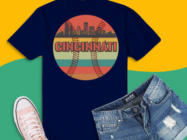 Download Vintage Cincinnati Baseball Png Skyline Cityscape Retro Baseball Svg Usa American Retro Png City Baseball Downtown Skylines Png Buy T Shirt Designs