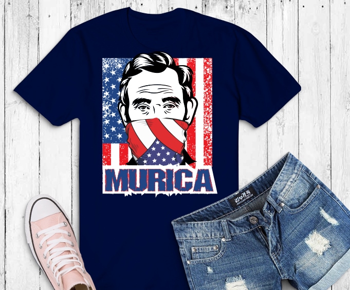 Murica Fourth 4th of July png, Abraham Lincoln with bandana USA svg, Funny USA Flag T-Shirt design, fourth of july,4th of july png,independence day 2021 america murica svg,Vintage Merica Graphic