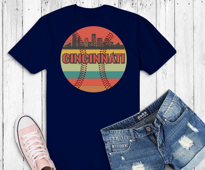 Vintage Cincinnati Baseball png, Skyline Cityscape Retro Baseball svg, USA American Retro png, City Baseball Downtown Skylines png