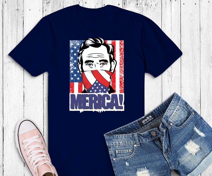 Merica Fourth 4th of July png, Abraham Lincoln with bandana USA svg, Funny USA Flag T-Shirt design, fourth of july,4th of july png,independence day 2021 svg,Vintage Merica Graphic png, Patriotic