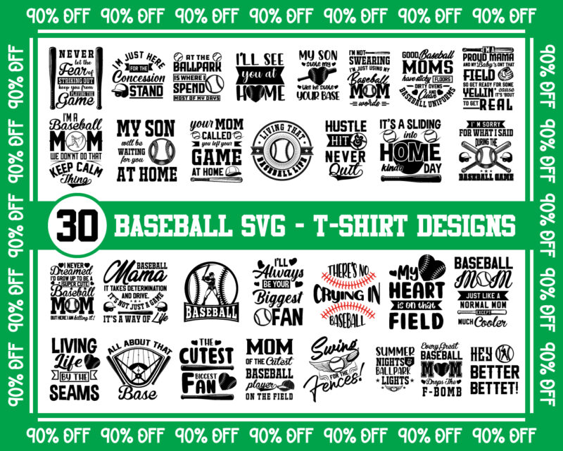 Bundle of 30 Baseball SVGs, T-Shirt Designs, Baseball Mom SVG, Baseball Clipart, Baseball Cut Files, Sports Svg, Baseball Quote