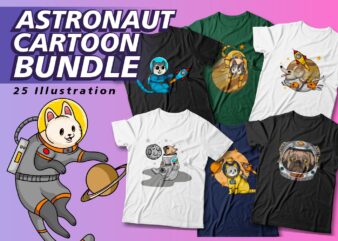 Astronaut vector illustration t shirt design bundle, Cartoon svg bundle, cartoon t shirt design vector packs, png, pod,