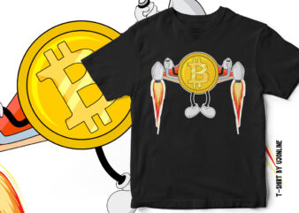 Bitcoin Going to the Moon – Cryptocurrency T-Shirt Design – Bitcoin Rocket Vector