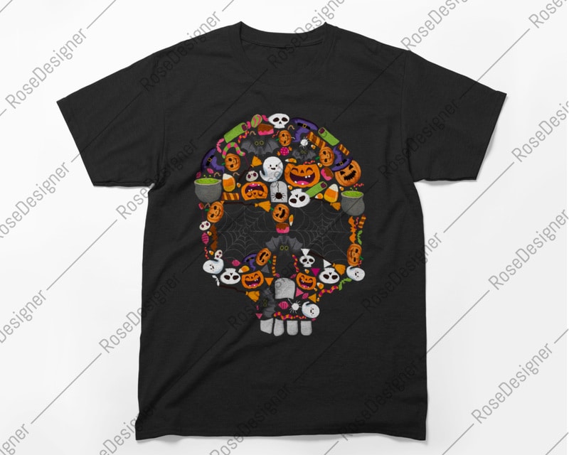 Free Haloween skull vector spooky graphic tee design