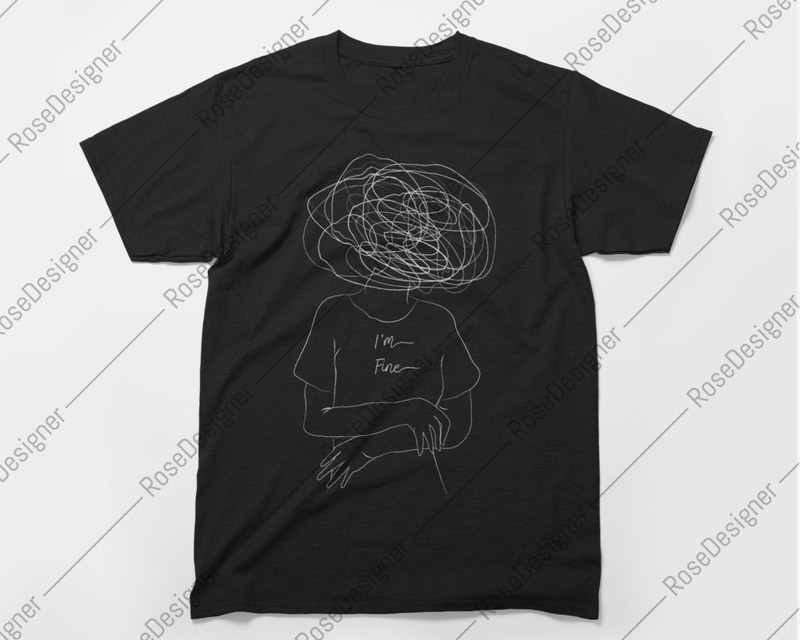 Free I am fine not depressed – girl art t-shirt design – instant download line art drawing