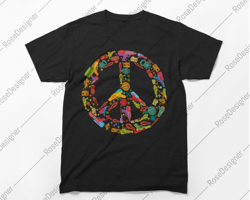 Free Peace sign, toy guns, spaceships, truth is out there, peace with aliens, vector t-shirt design