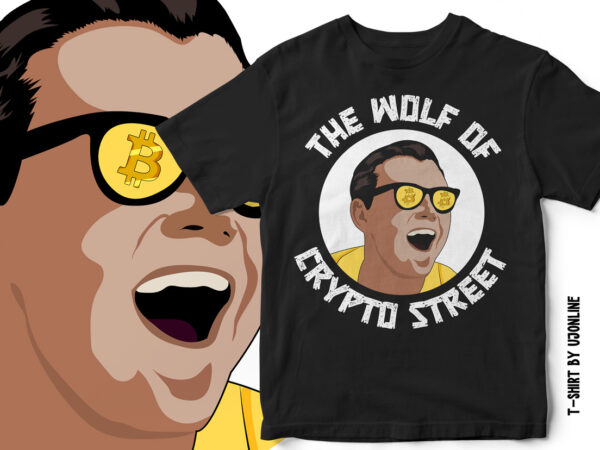 The wolf of crypto street – leonardo dicaprio vector portrait – cryptocurrency bitcoin t-shirt design