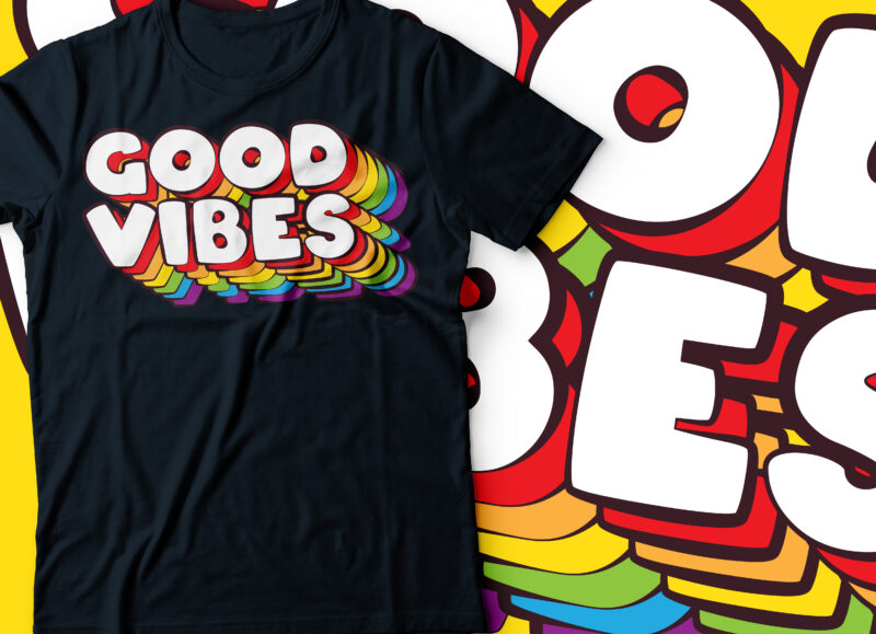 good vibes rainbow repeated design | typography design |pastel design