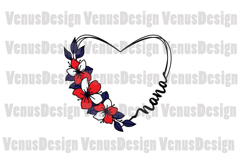 Free Nana 4th of july floral heart wreath editable design