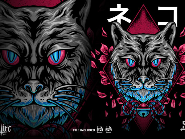 The cat head with flowers t shirt designs for sale