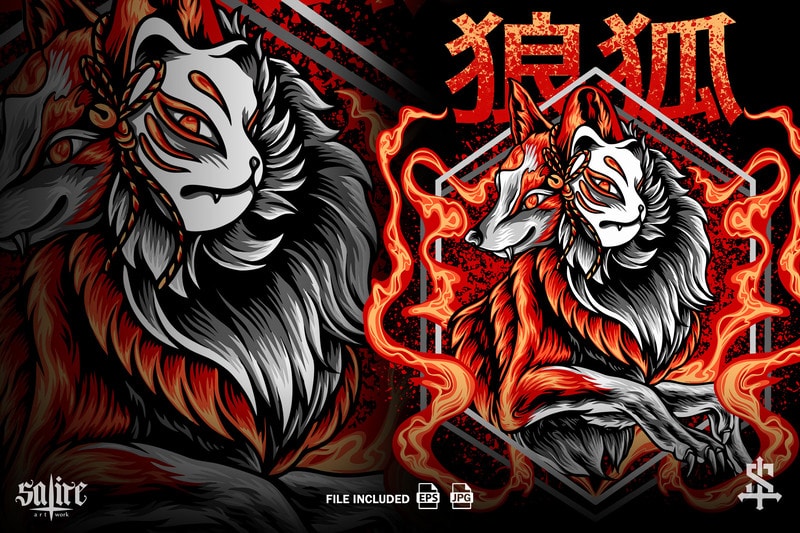 The Fox Kitsune on Fire - Buy t-shirt designs