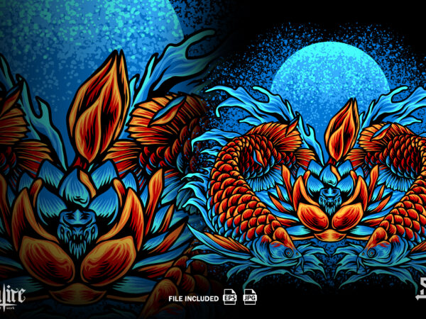 Arowana fish and lotus flowers t shirt vector