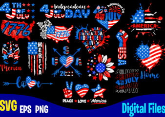 16 designs bundle, 4th of July Independence day for print on dark, USA svg, USA Flag, Stars and Stripes, Patriotic, America, Independence Day design svg