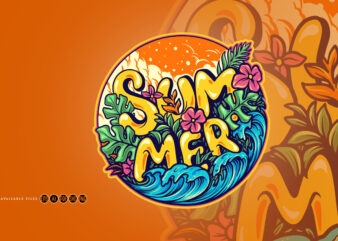 Summer Typographic Tropical With Waves
