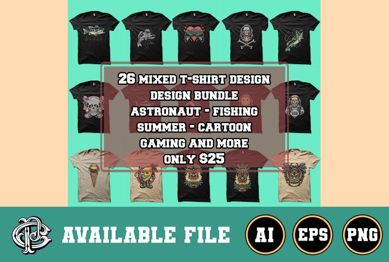 26 mixed illustration design bundle - Buy t-shirt designs