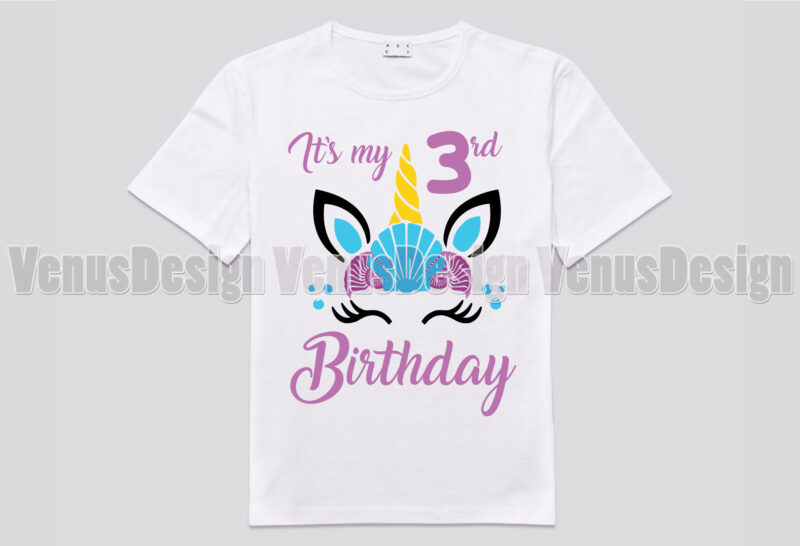 Its My 3rd Birthday Unicorn Mermaid Editable Design