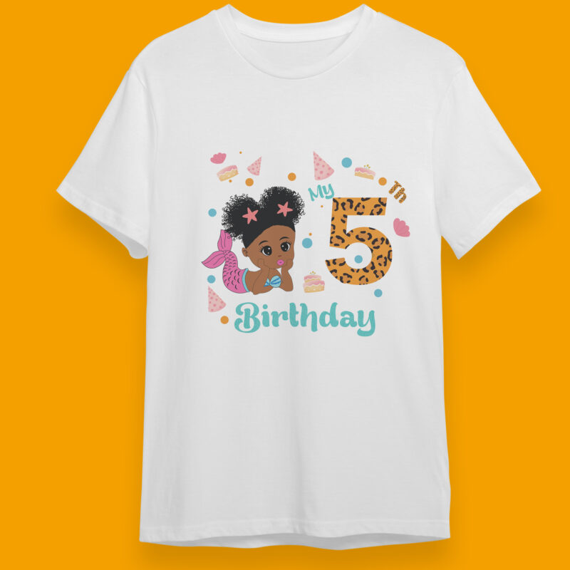 My 5th Birthday Black Mermaid Baby Birthday Gifts, Shirt For Birthday Girl Svg File Diy Crafts Svg Files For Cricut, Silhouette Sublimation Files